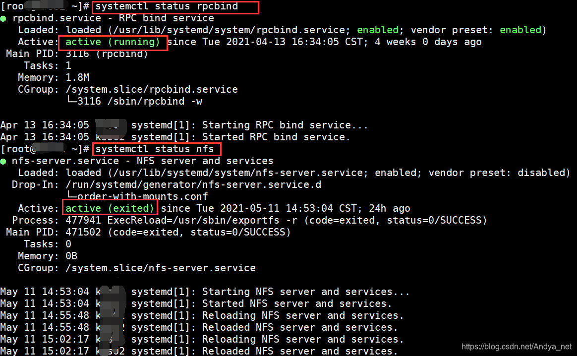 查看nfs和prcbind服务状态