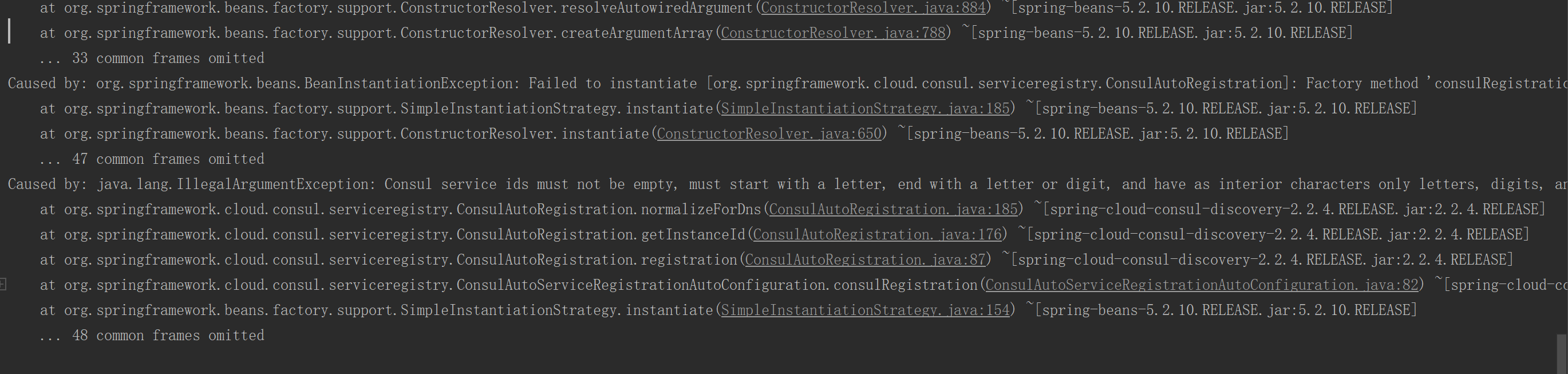 Caused by java.lang.IllegalArgumentException Consul service ids must not be empty, must start