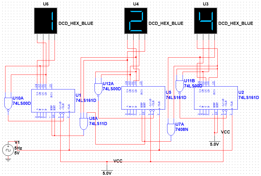 用74ls161构建多位计数器multisim仿真实验