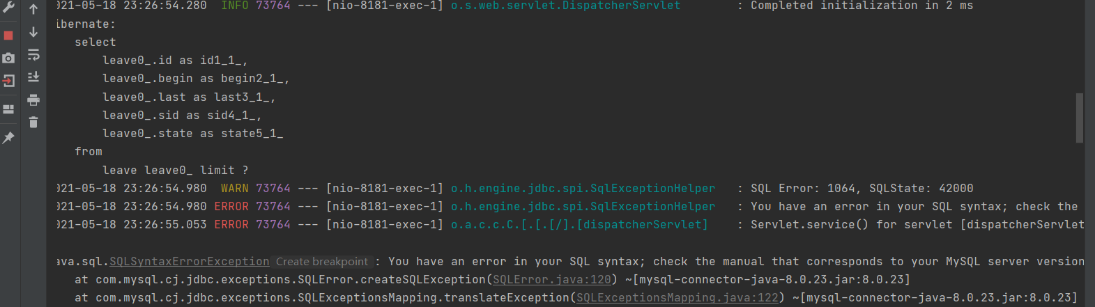 You have an error in your SQL syntax； check the manual that corresponds ...