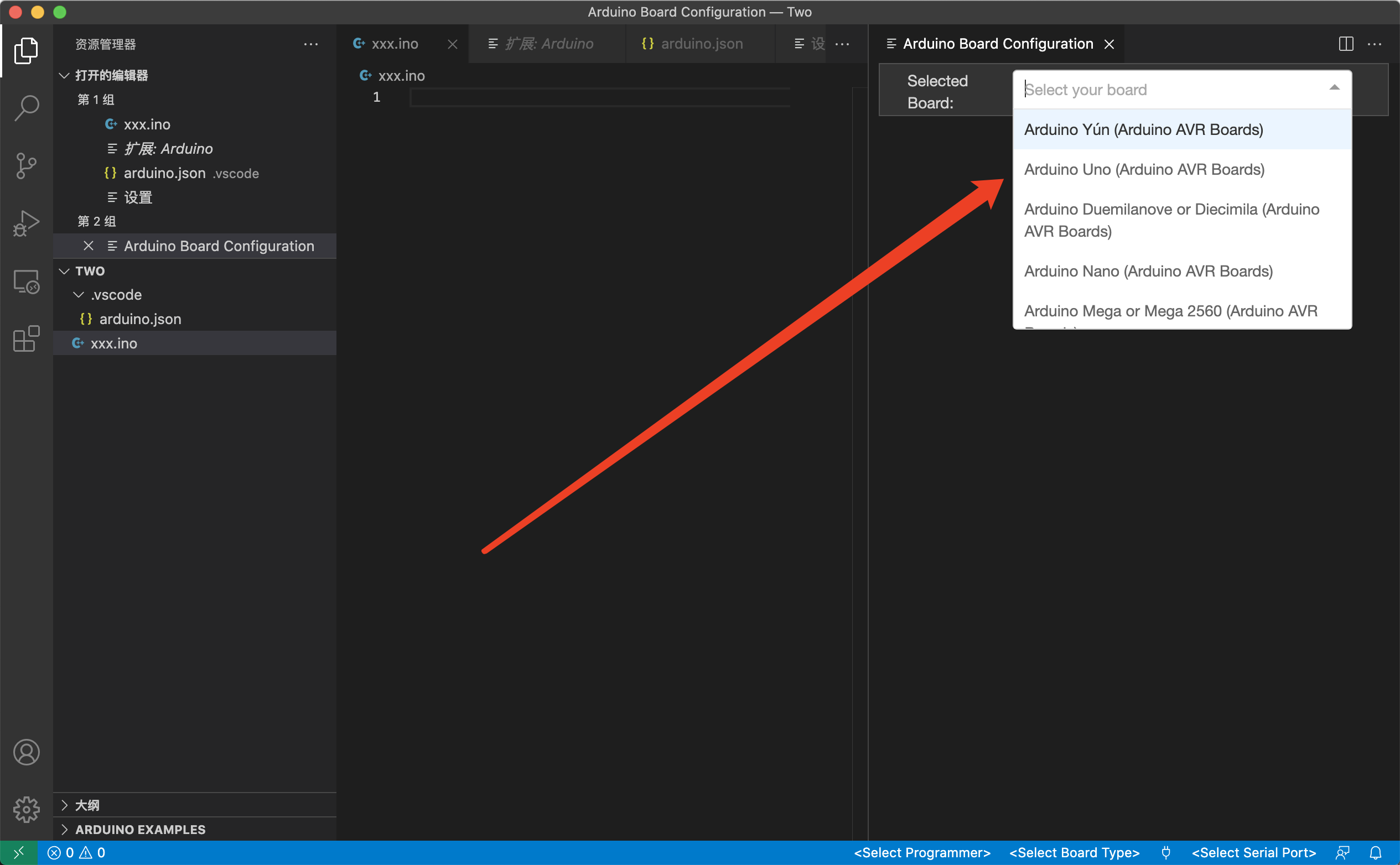 在侧面选择你的板子