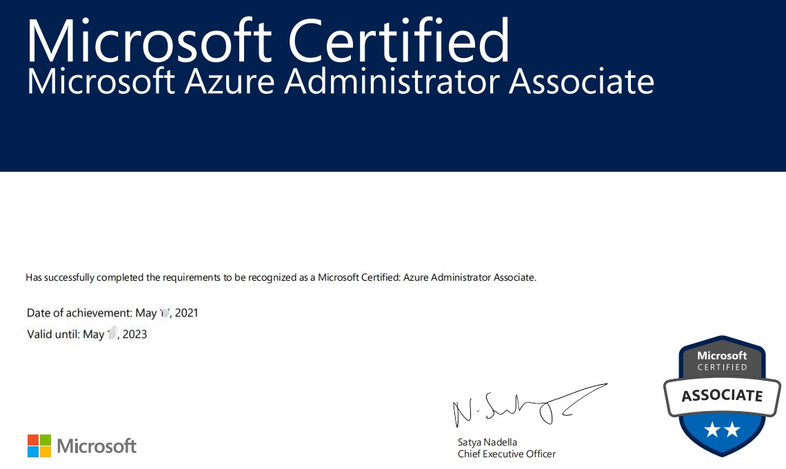 21年5月 看了我题库的学员通过az 104的认证 恭喜