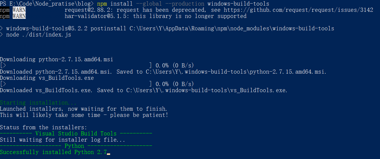 Npm install global windows build tools зависает