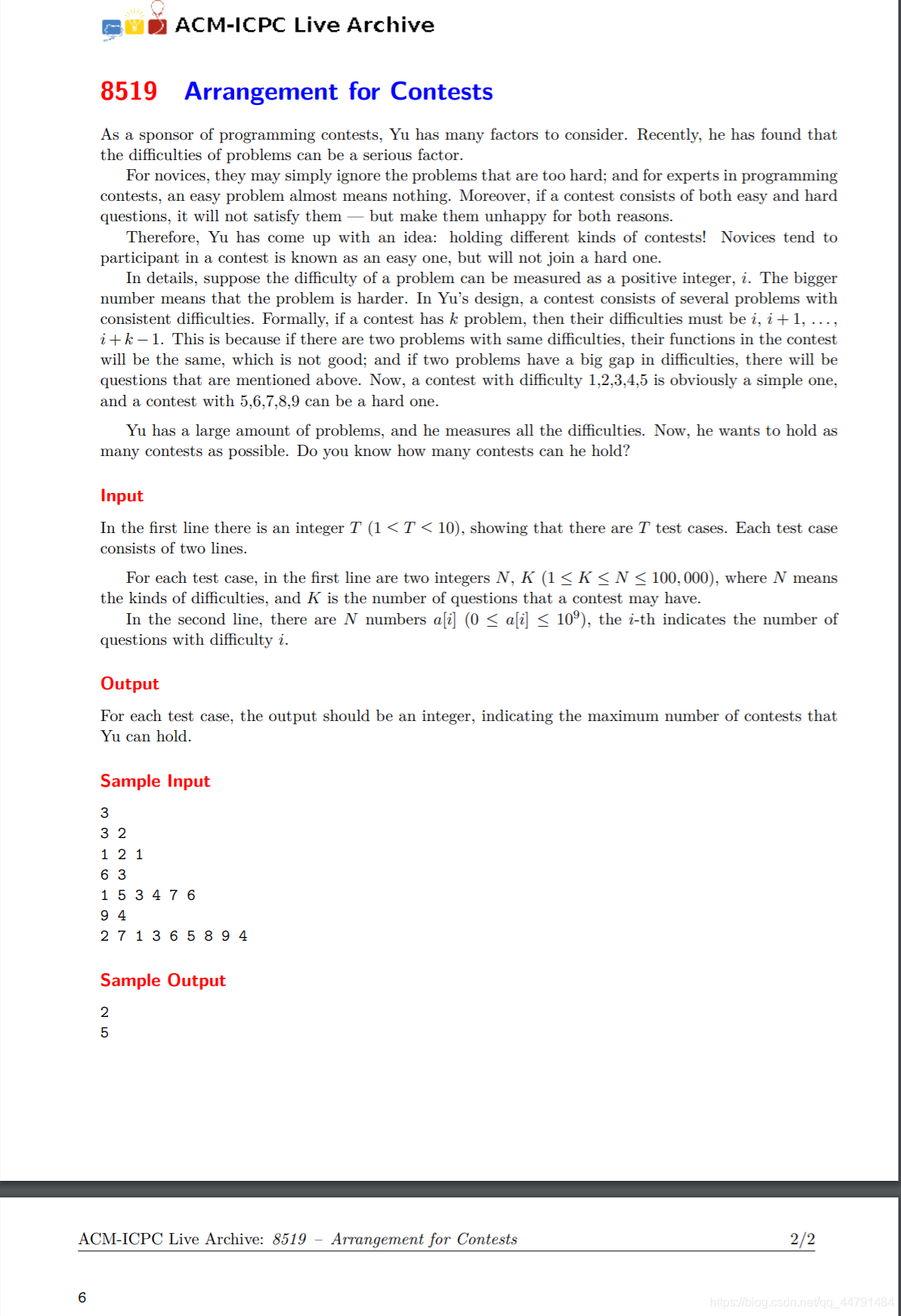 2017 ICPC西安  H Arrangement for Contests