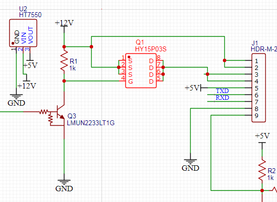 现象:下载器供电时,负载得电分析:下载器5v供电,通过ht7550,内部的