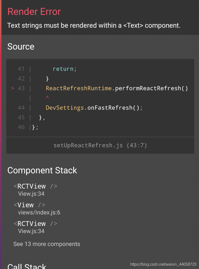 react-native 报错 Text strings must be rendered within a ＜Text＞ component.