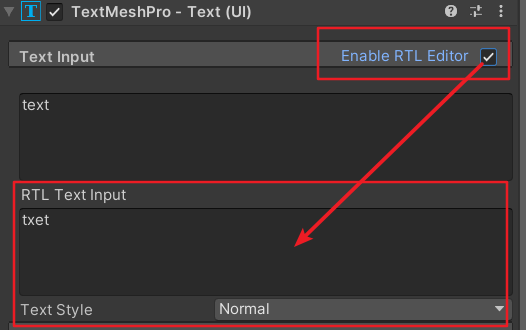 RTL editor unity text mesh pro