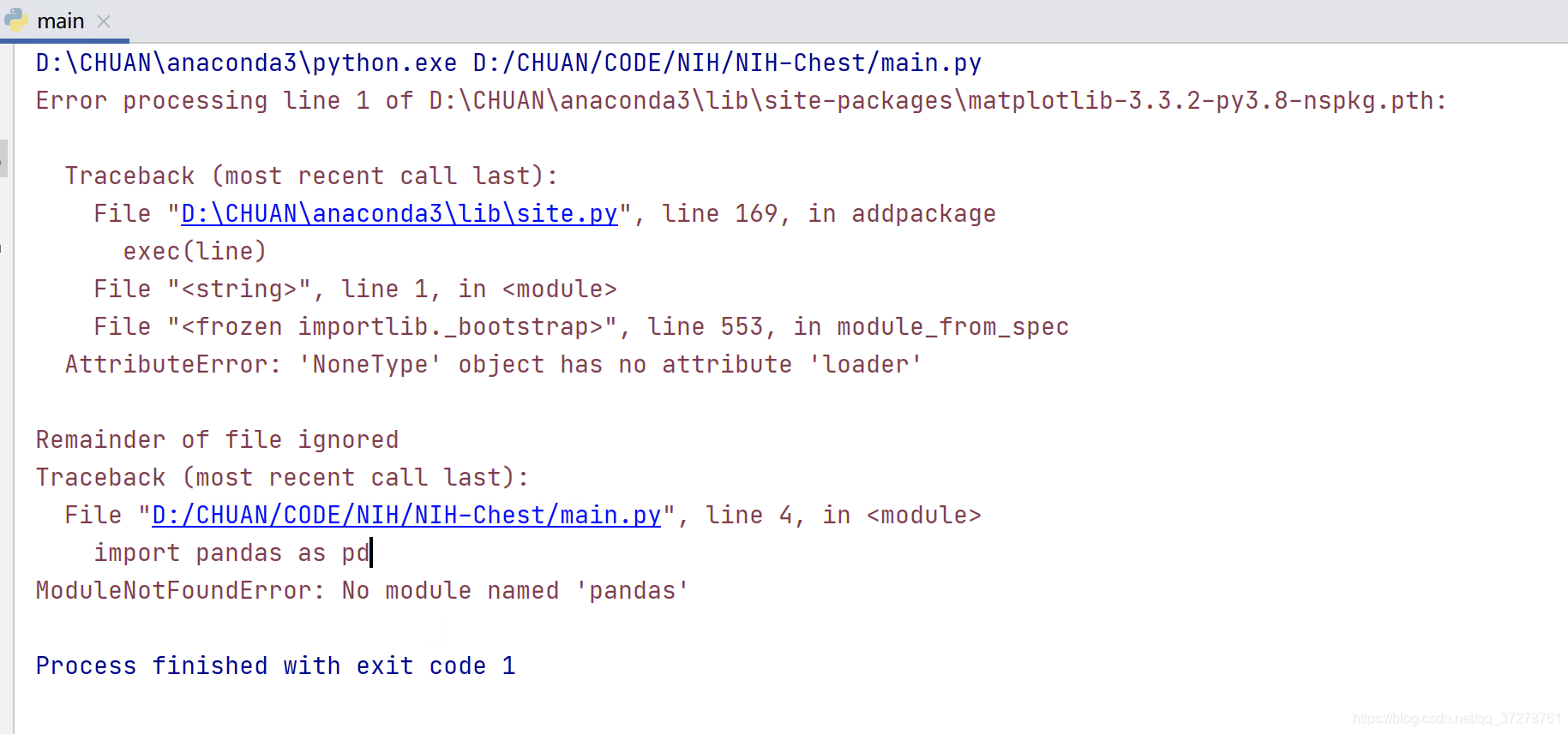 Error processing line 1 of D:\**\anaconda3\lib\site-packages\matplotlib ...