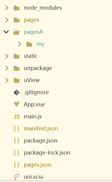 pagesA文件夹为分包文件夹