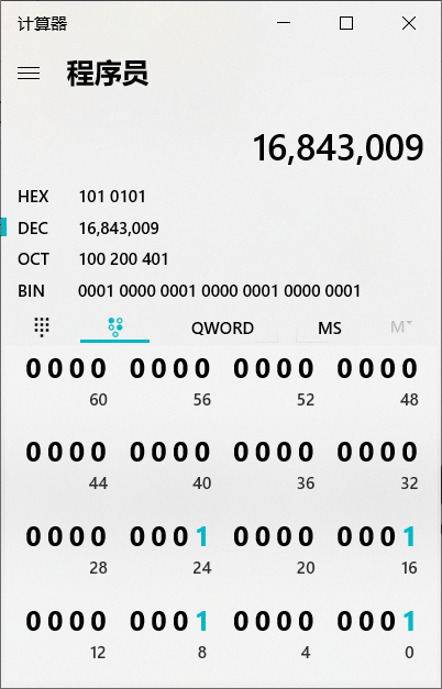 16843009的二进制形式