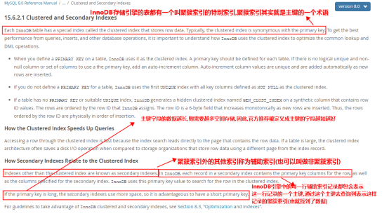 主键索引的官方描述