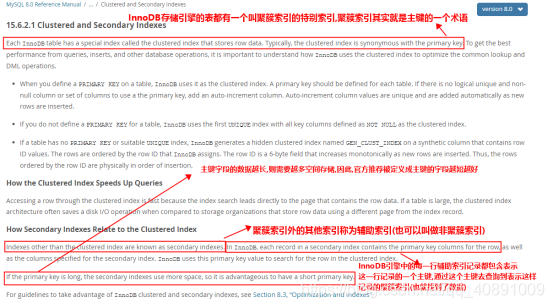 主键索引的官方描述