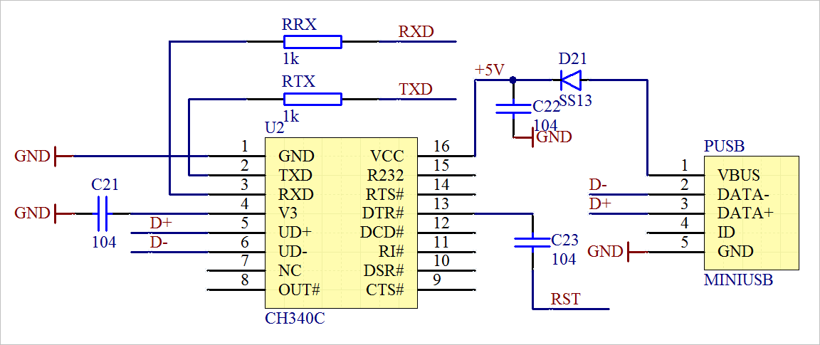 ▲ 图2-7 原理图中将RX,TX绘制错误