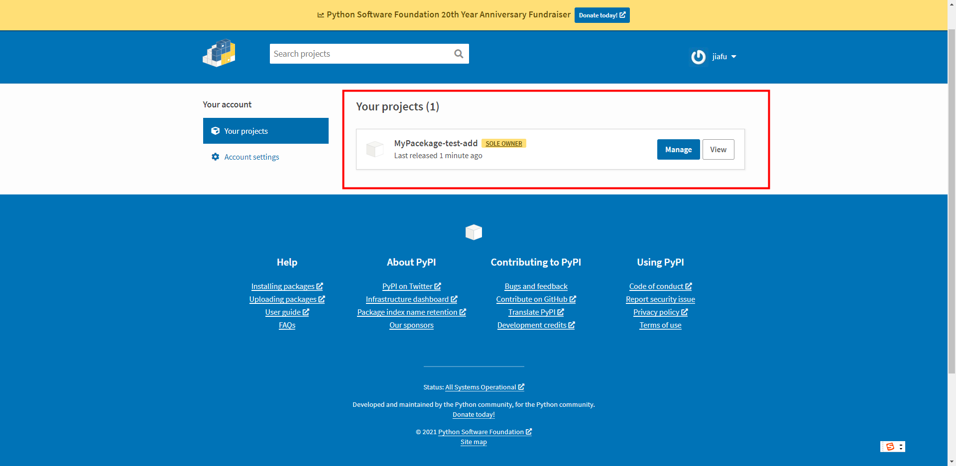 Python打包自己的项目成模块到pypi【可以自己使用pip安装的方法】【发布模块、发布自己的Python 模块】_zhaojiafu666的博客-CSDN博客