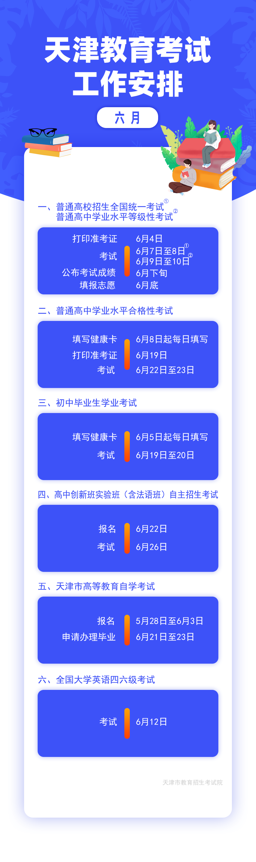 天津六月教育招生考试报名时间安排