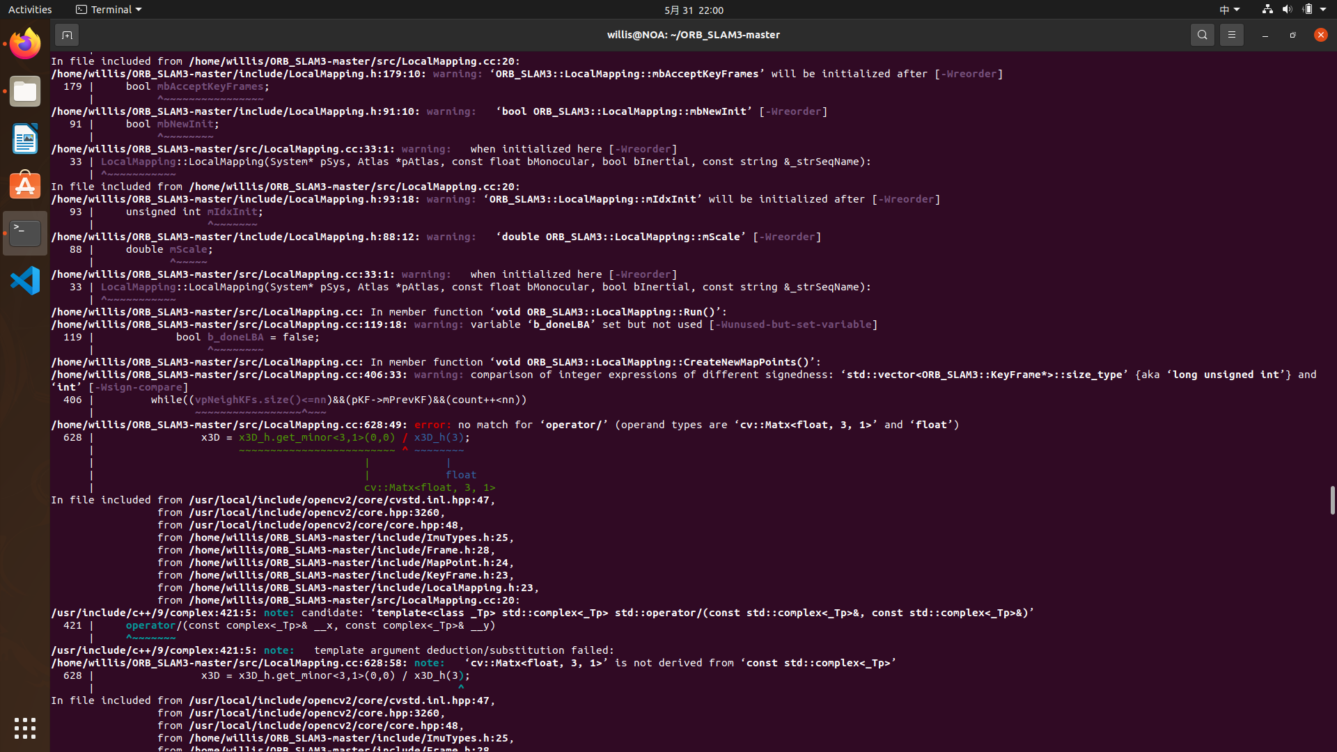 安装orbslam3时报错：error no match for ‘operator/’_no match for 'operator
