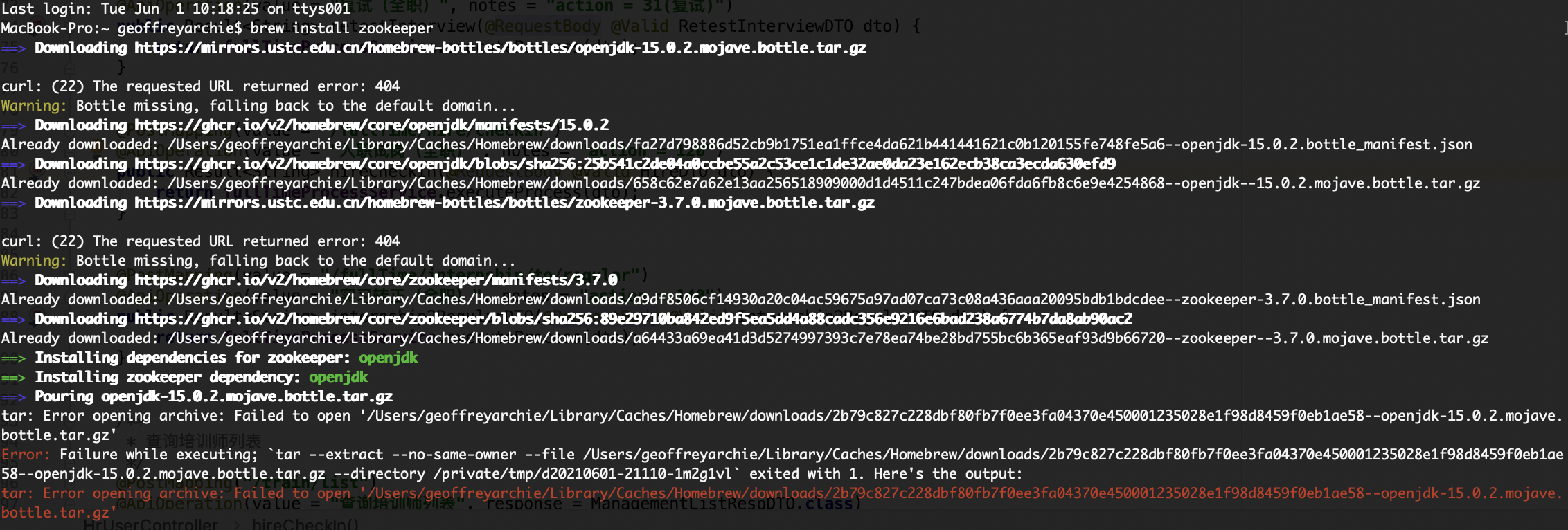 brew install zookeeper 报错信息