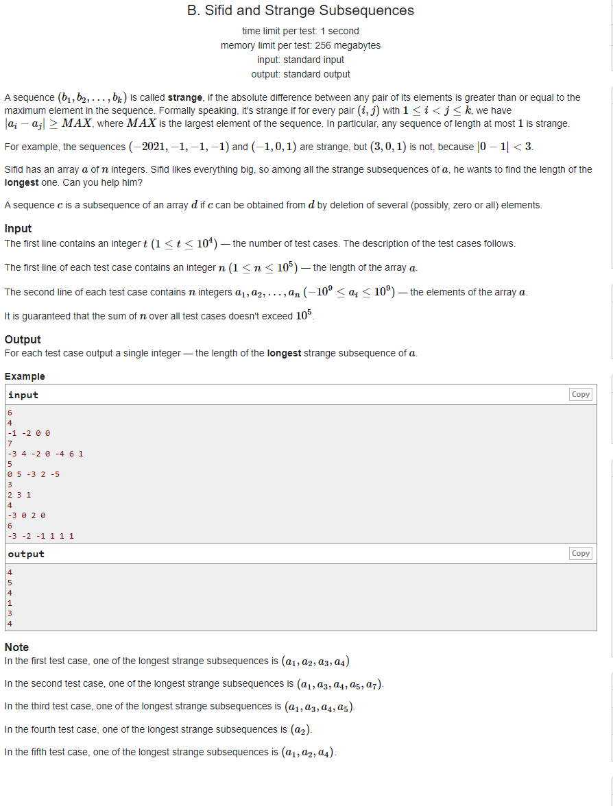 codeforces 1529 B.Sifid and Strange Subsequences