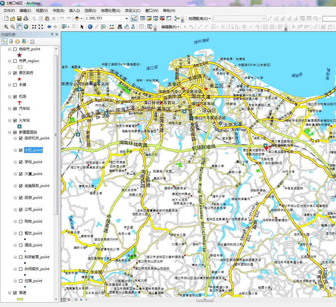 海口市地图shp数据arcgis道路县区边界房屋轮廓2020年预览图