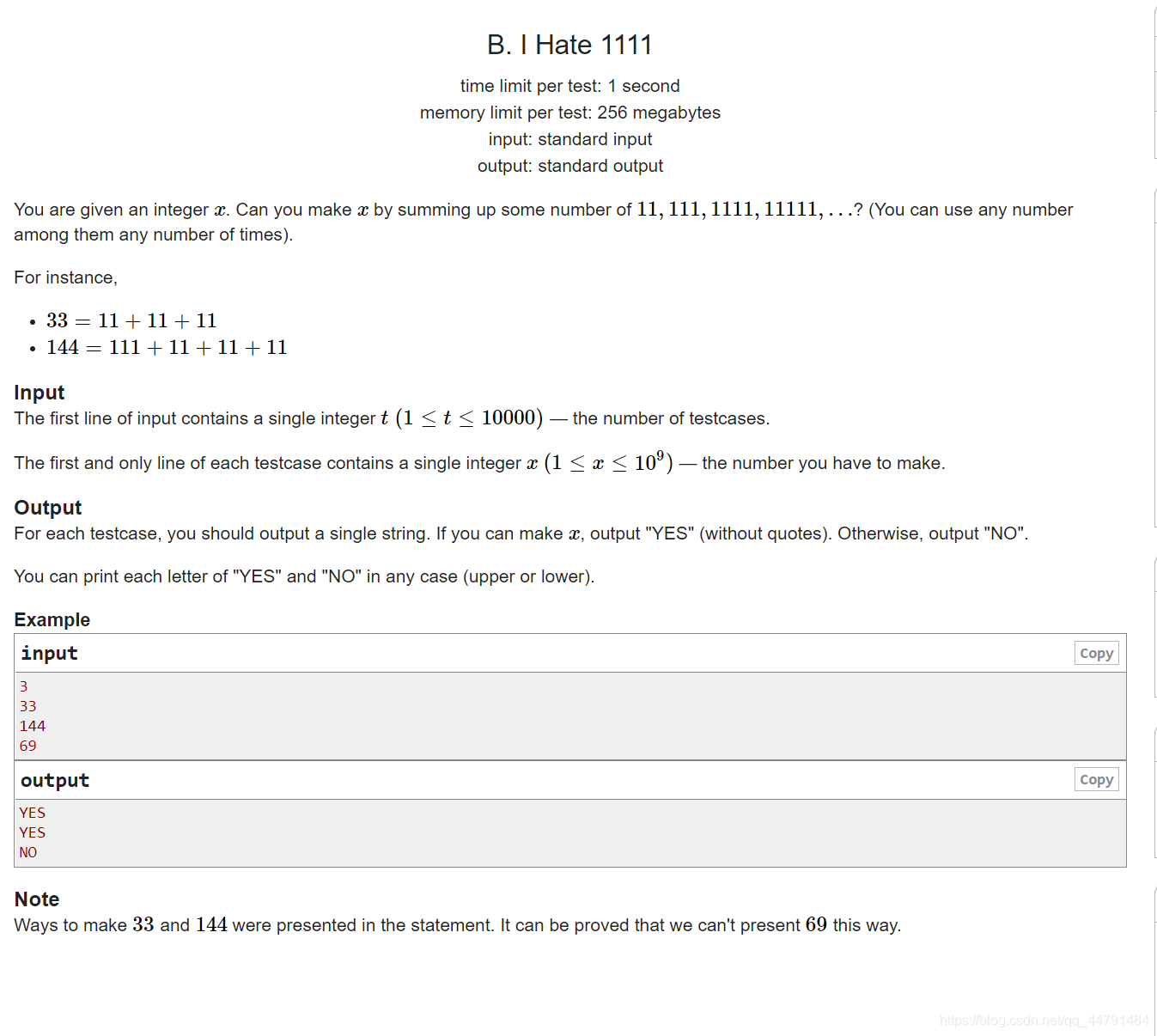 codeforces 1526 B.I Hate 1111