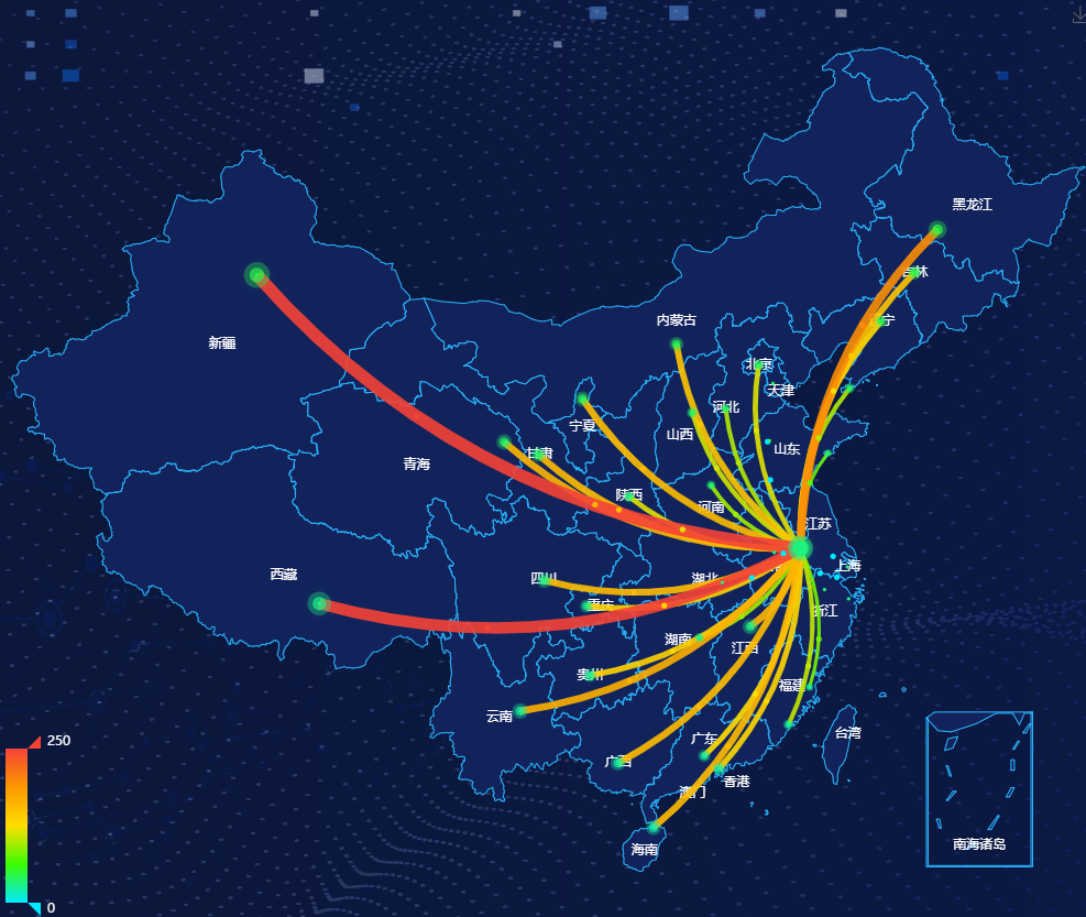echarts地图飞线飞点效果