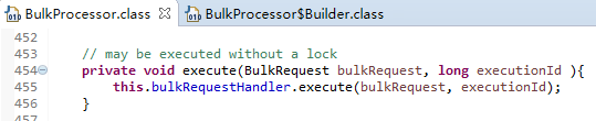 BulkProcessor.execute(BulkRequest bulkRequest, long executionId )将要执行的bulkRequest对象和id传入给bulkRequestHandler作为执行参数