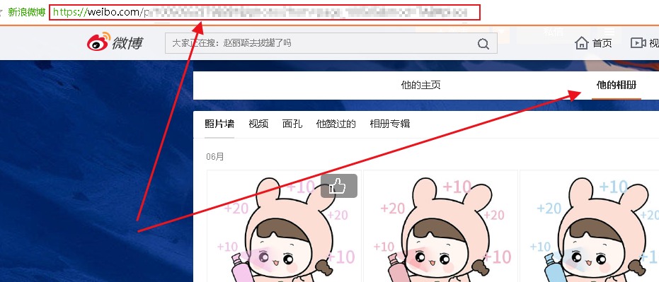 回到微博作者的相册主页,并复制相册页面的网址链接