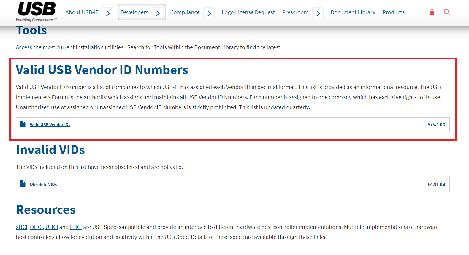 Valid USB Vendor ID Numbers