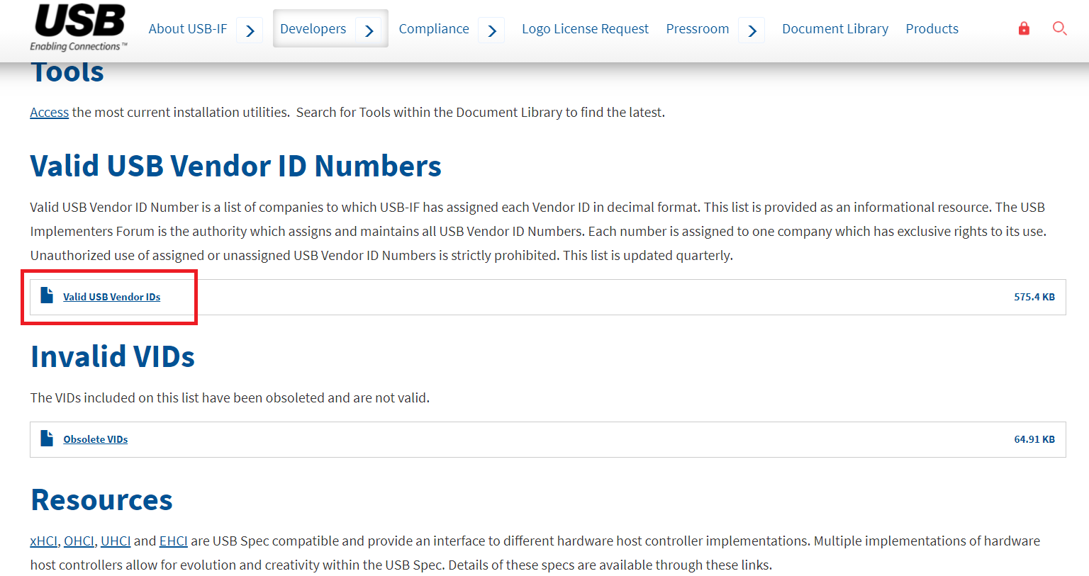 Valid USB Vendor IDs