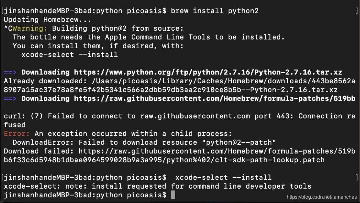 brew install python2执行过程