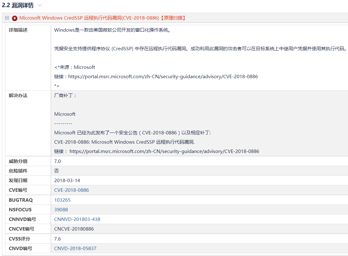 Windows Server 2008 R2 Microsoft Windows CredSSP 远程执行代码漏洞(CVE-2018-0886)