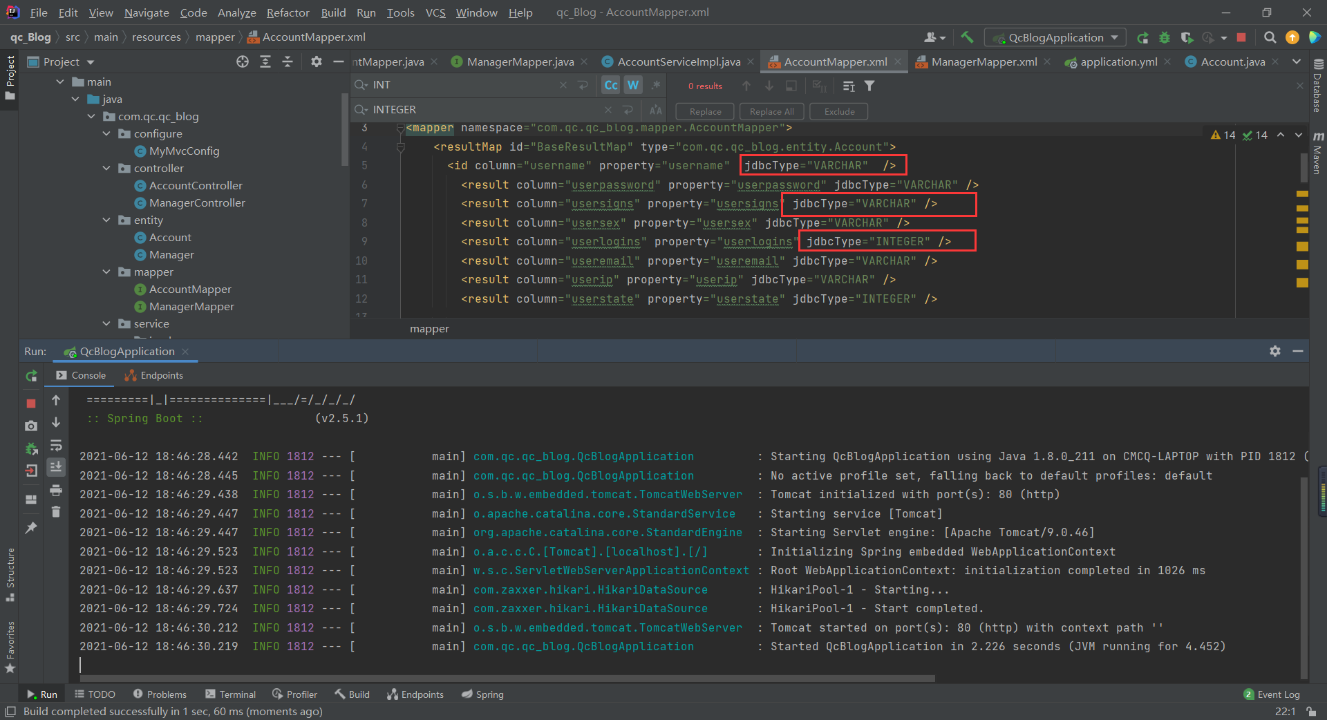 eclipse中能够运行的springboot项目 但访问网页不能返回数据 Invalid bound statement (not found): com.qc.mapper.的其中一种可能