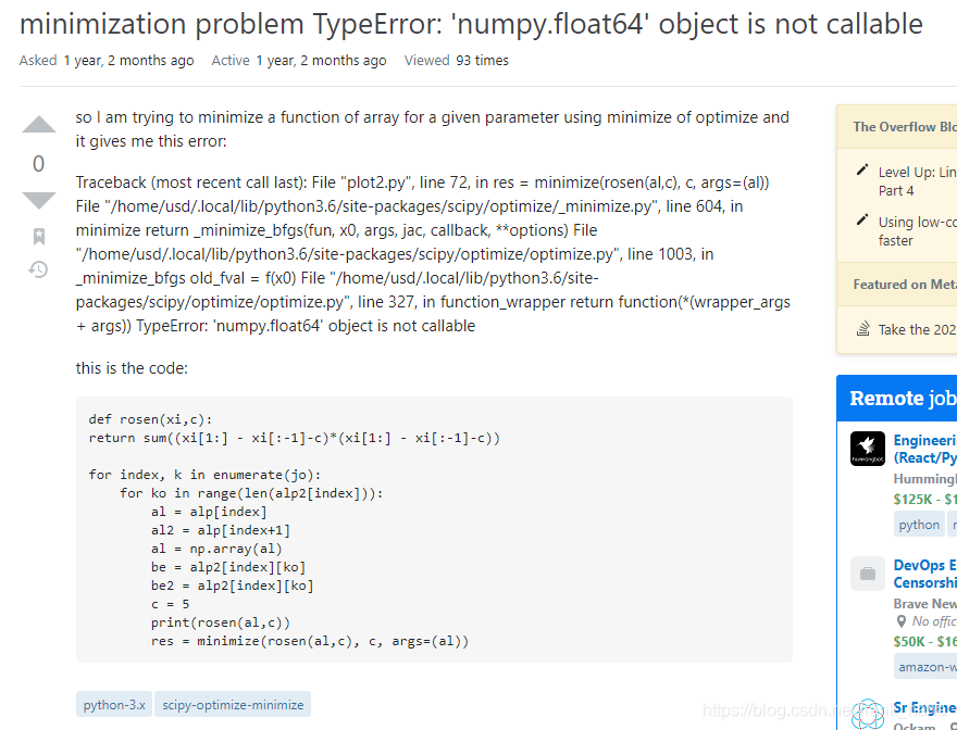 调用Scipy优化函数时报错Typeerror: 'Numpy.Float64' Object Is Not  Callable_Frank_Haha的博客-Csdn博客