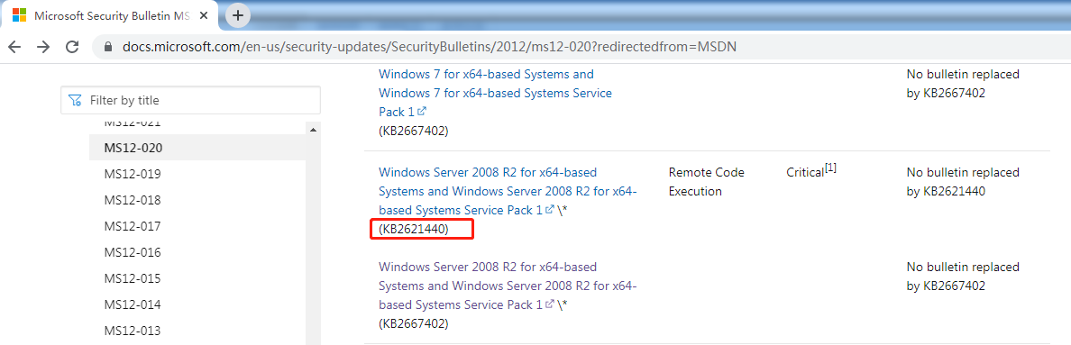 Windows Server 2008 R2 Microsoft Windows RDP 远程代码执行漏洞(CVE-2012-0002)(MS12-020)