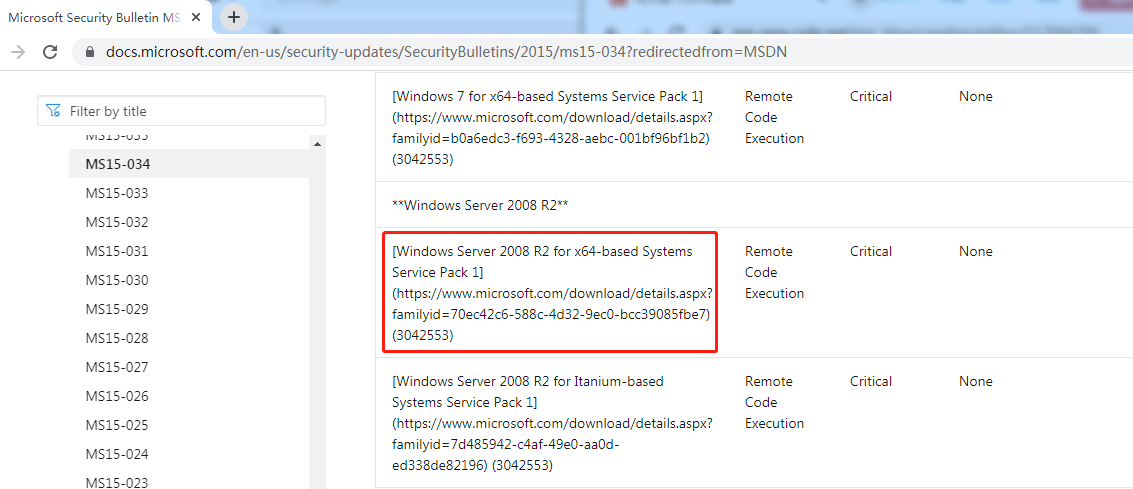 Windows Server 2008 R2 Microsoft Windows HTTP.sys远程代码执行漏洞 (MS15-034)(CVE-2015-1635)