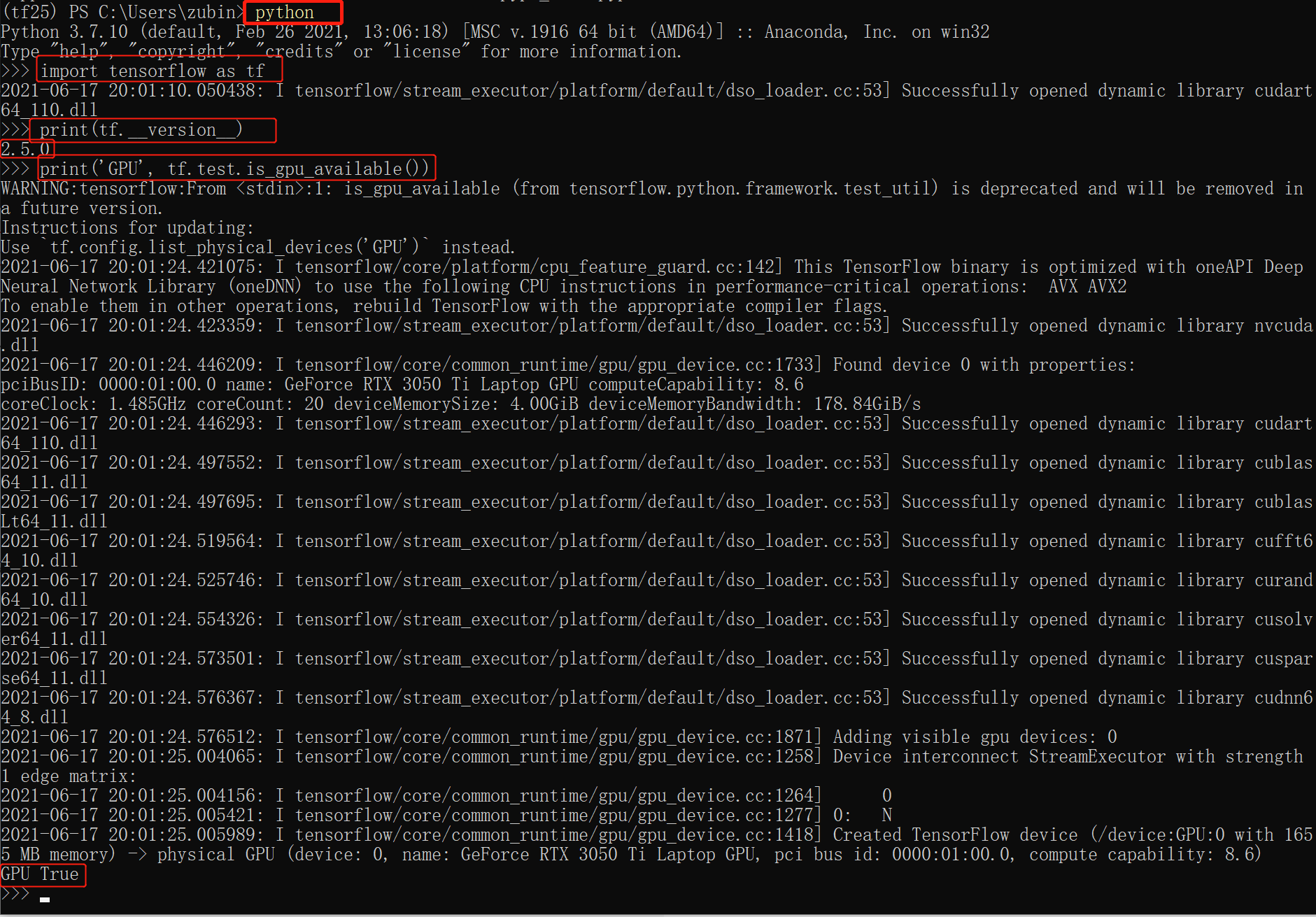 【踩坑教程】win10环境下RTX3050Ti安装Tensorflow-gpu2.5+CUDA11.2.1+cudnn8.1.0