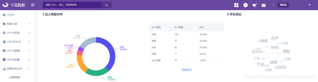 千瓜-达人类型分析、评论词云