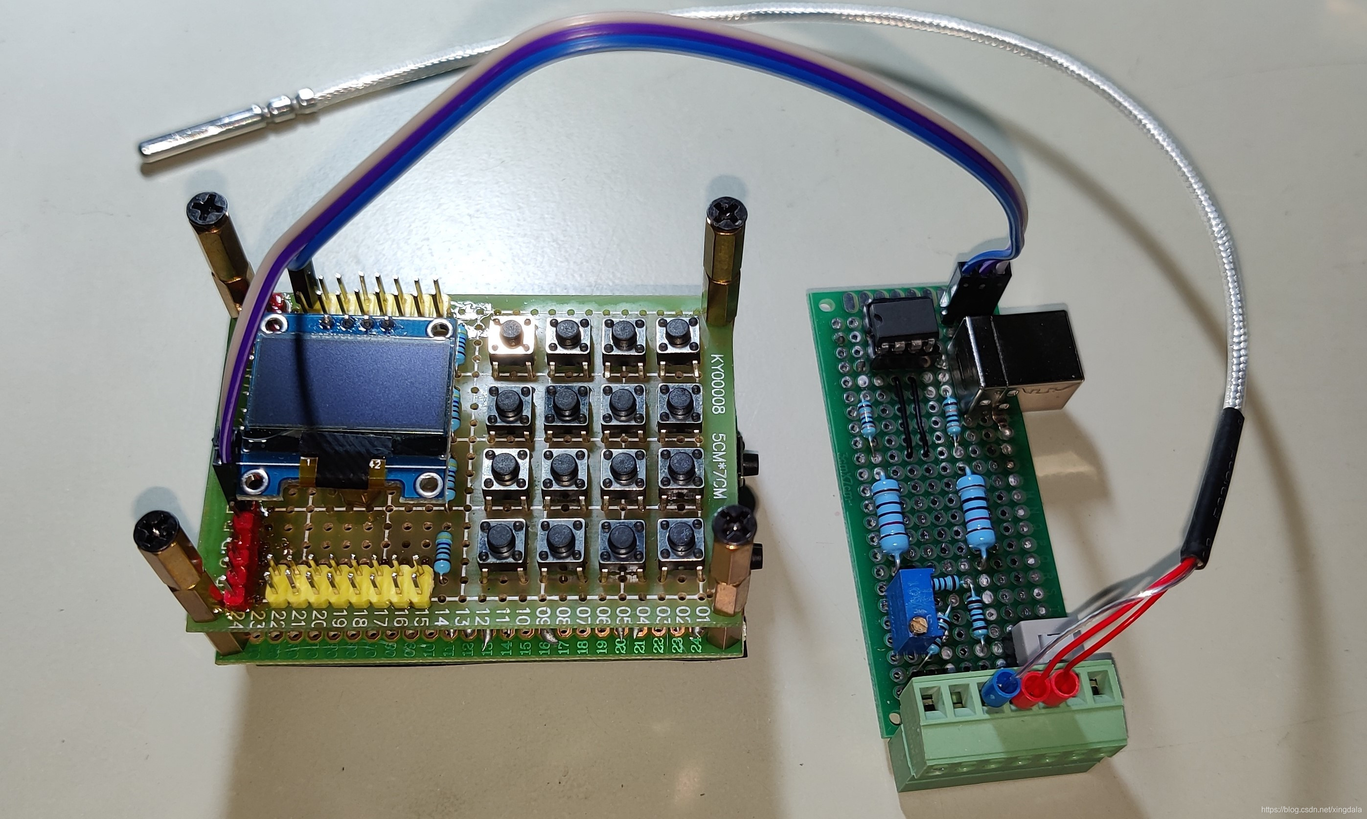 PT100驱动电路V3.0与STM32F103RCT6实验板的电气连接图