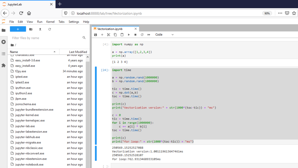 Basics of Neural Network Programming - Vectorization_vectorization demo ...