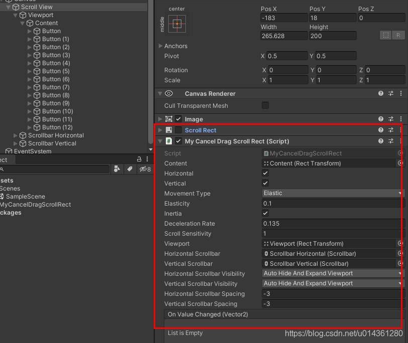 Unity UGUI基础 之 Scroll View/Scroll Rect 的简单使用,并取消拖拽(滑动内容)效果,拖拽只在 ...