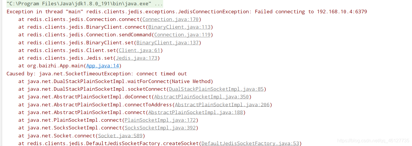 Exception in thread “main“ redis.clients.jedis.exceptions.JedisConnectionException: Failed connectin