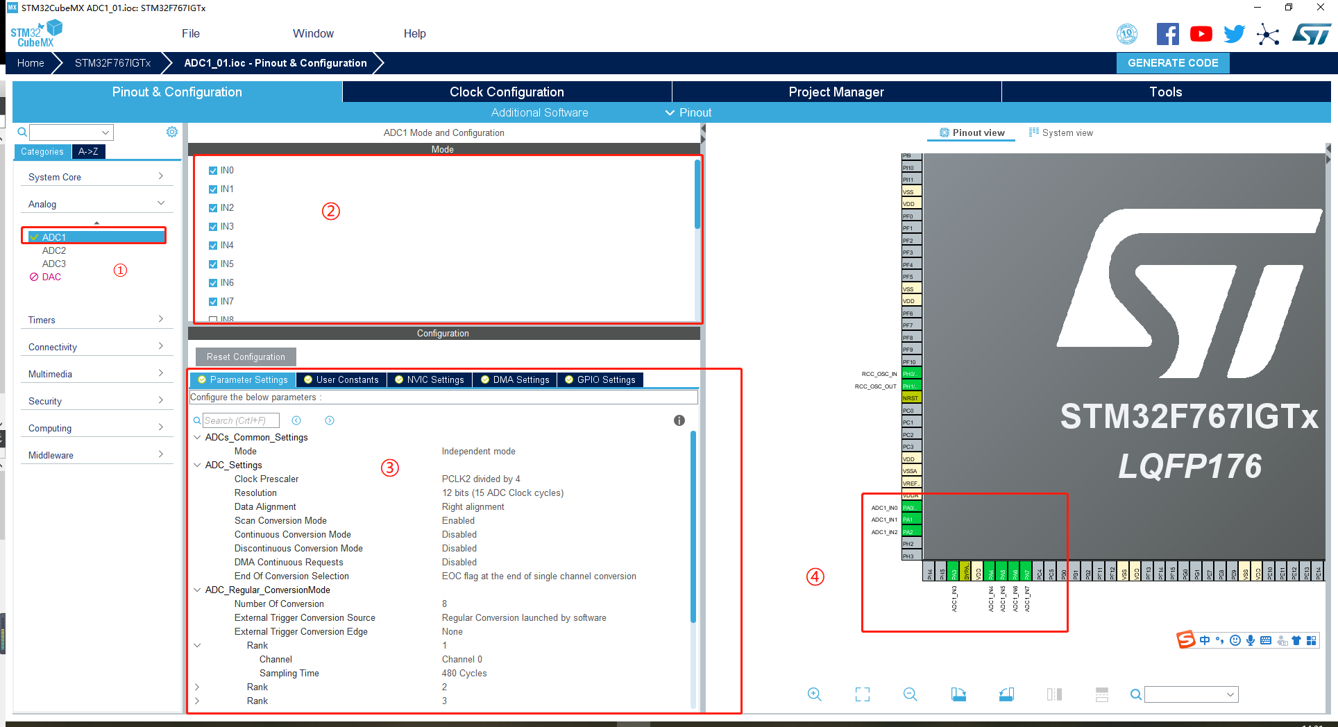 STM32CubeMX学习笔记十二《ADC轮询采集八路》_clock prescalerCSDN博客