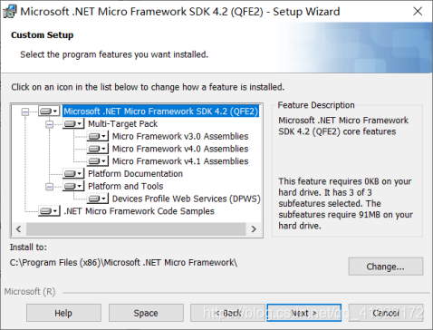 图1.28 .NET Micro Framework  安装定制项页面