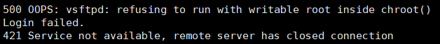 500 oops vsftpd refusing to run with writable root inside chroot ошибка