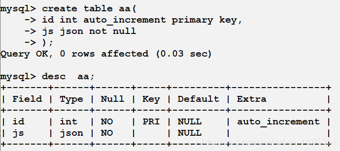 ***auto_increment就是自增，创建了一个aa表，desc展示aa表***
