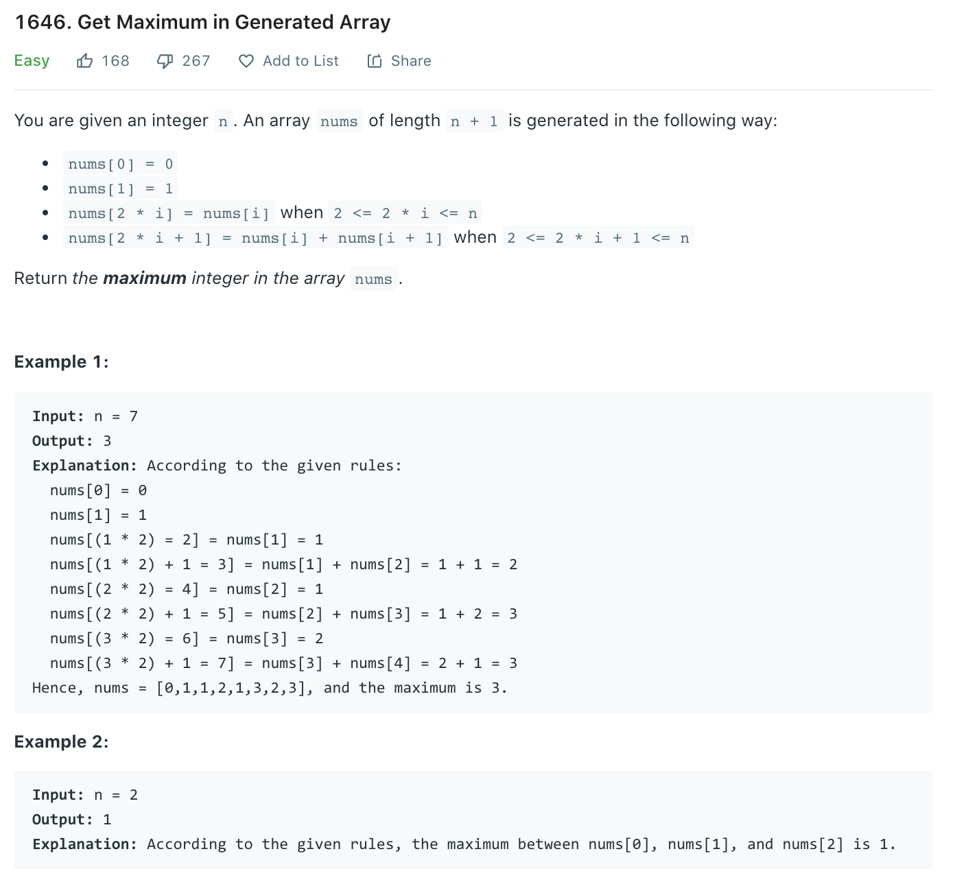 Get Maximum in Generated Array