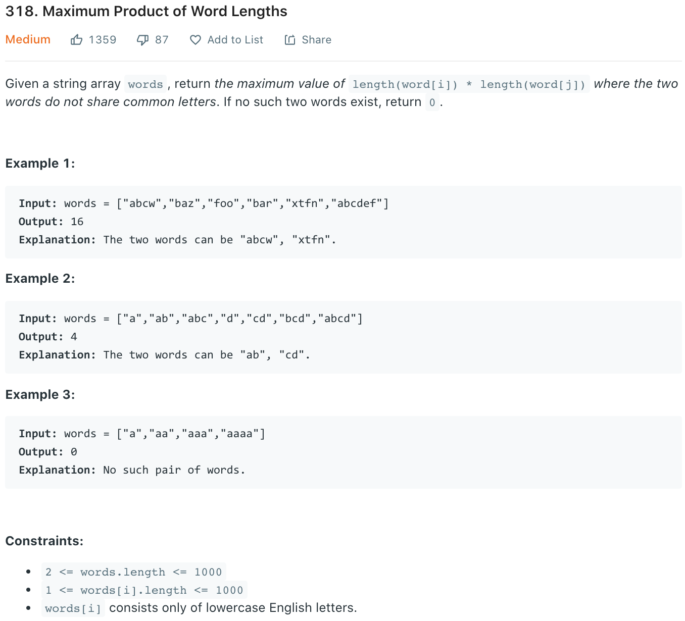 Maximum Product of Word Lengths