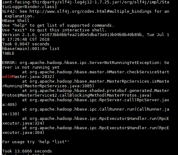 Hbase报错 ERROR: Org.apache.hadoop.hbase.ipc.ServerNotRunningYetException ...