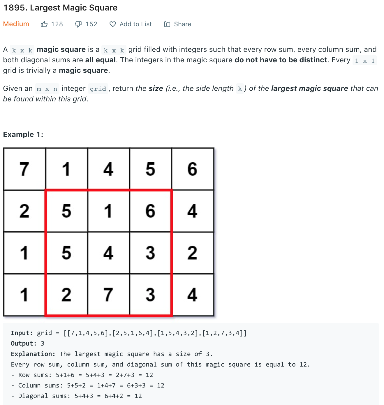 Largest Magic Square