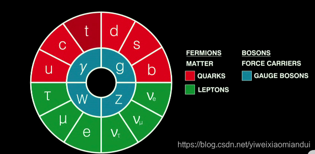 leptons：轻子；gauge bosons：规范玻色子